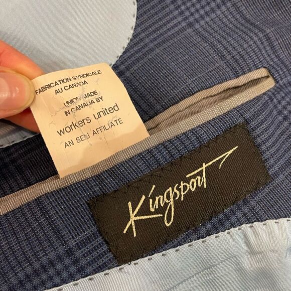 Jack Victor Gibson Blue Plaid Print Wool Single Breast Blazer Jacket 56R - Picture 6 of 12